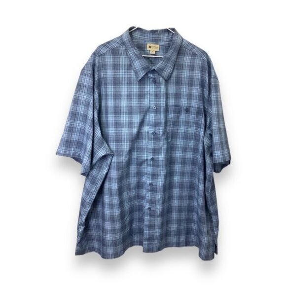 Haggar Mens Short Sleeve Button-Up Shirt Tattersall Plaid Blue Big & Tall 4X - Picture 1 of 5
